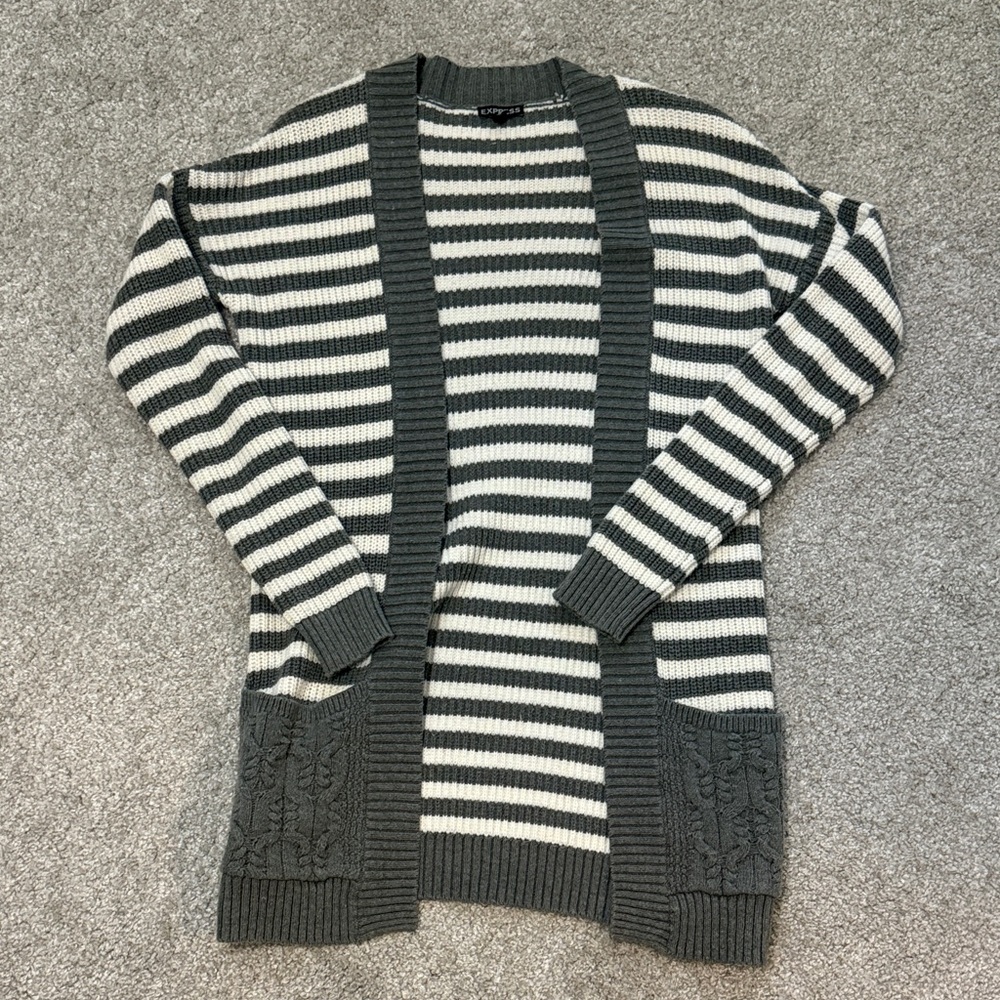 Express Black and White Striped Cardigan